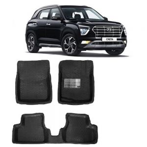 4.5D Car Floor Foot Tray Mats for Creta New  - Black